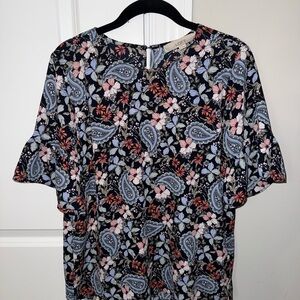 LOFT Blue and Pink Boxy Short Sleeve Blouse